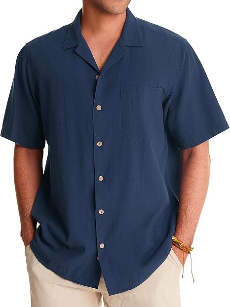 Camisa Casual de Algodón y Lino para Hombre – Manga Corta, Fresca y Cómoda