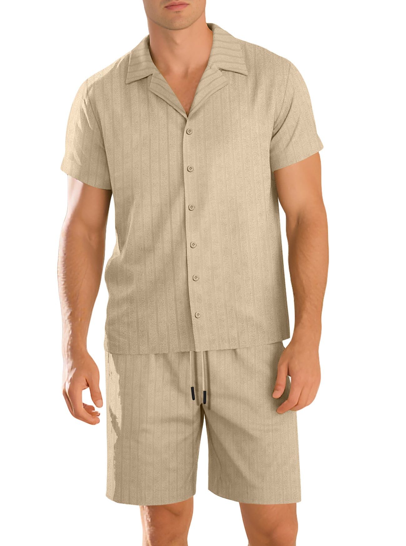 Conjunto de camisa informal de manga corta con botones para hombre