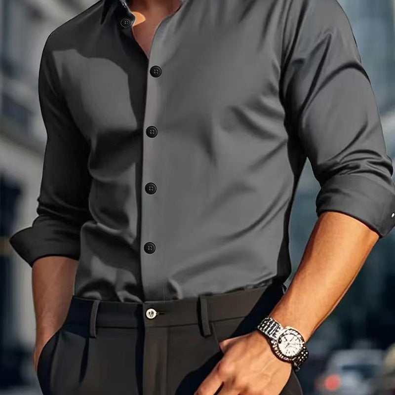 Camisa Casual de Hombre de Color Sólido – Manga Larga Elegante