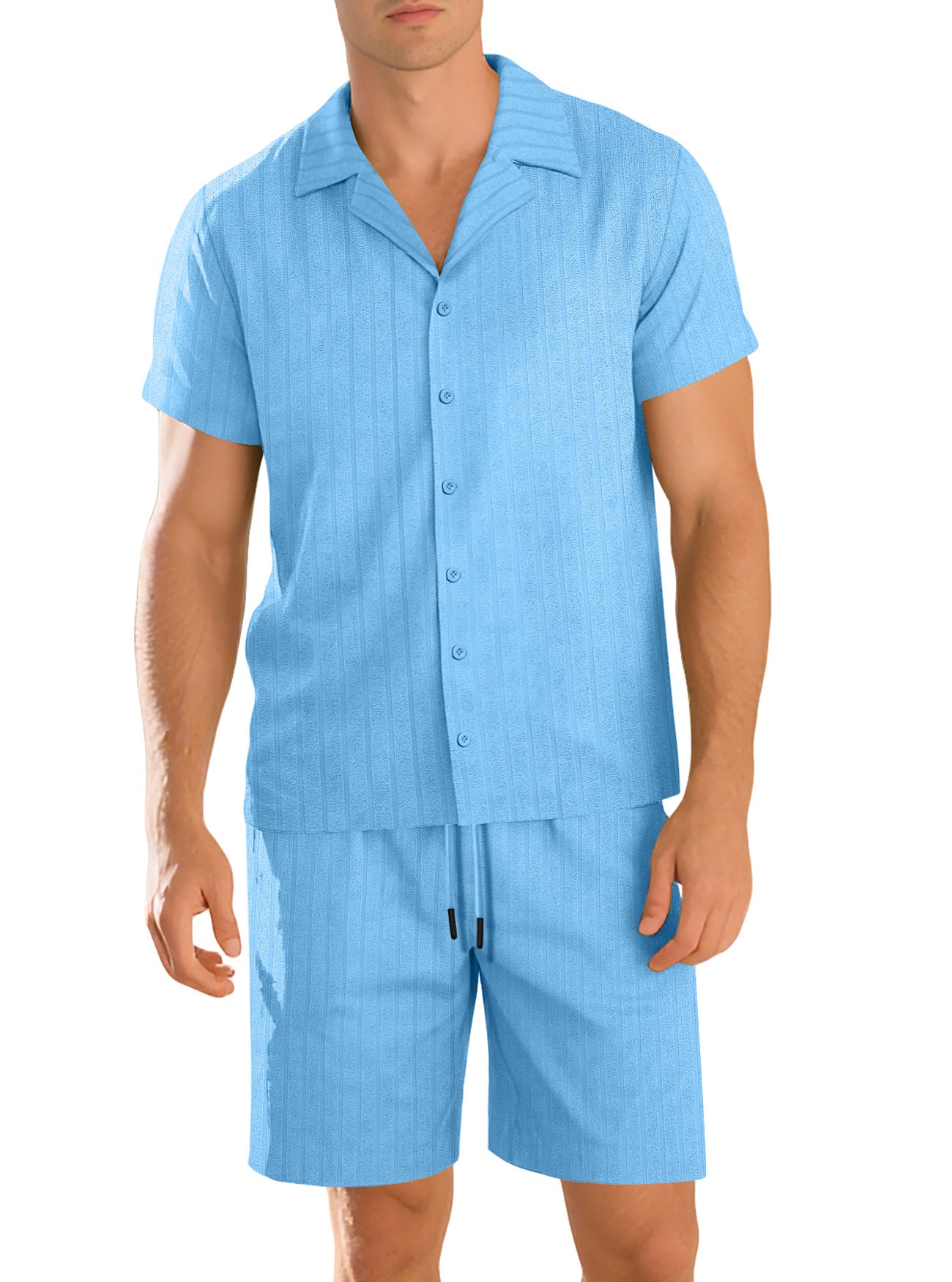 Conjunto de camisa informal de manga corta con botones para hombre