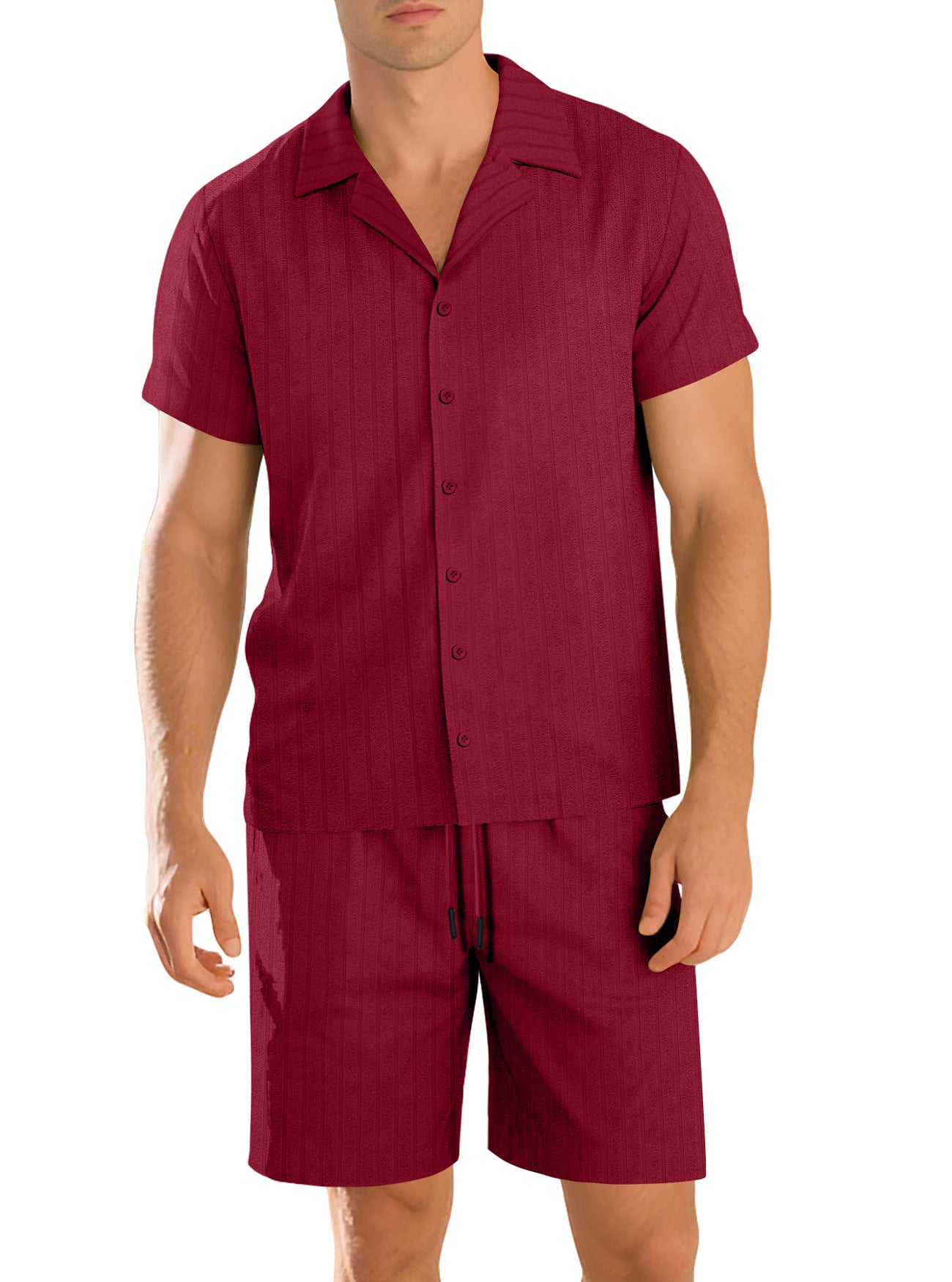 Conjunto de camisa informal de manga corta con botones para hombre
