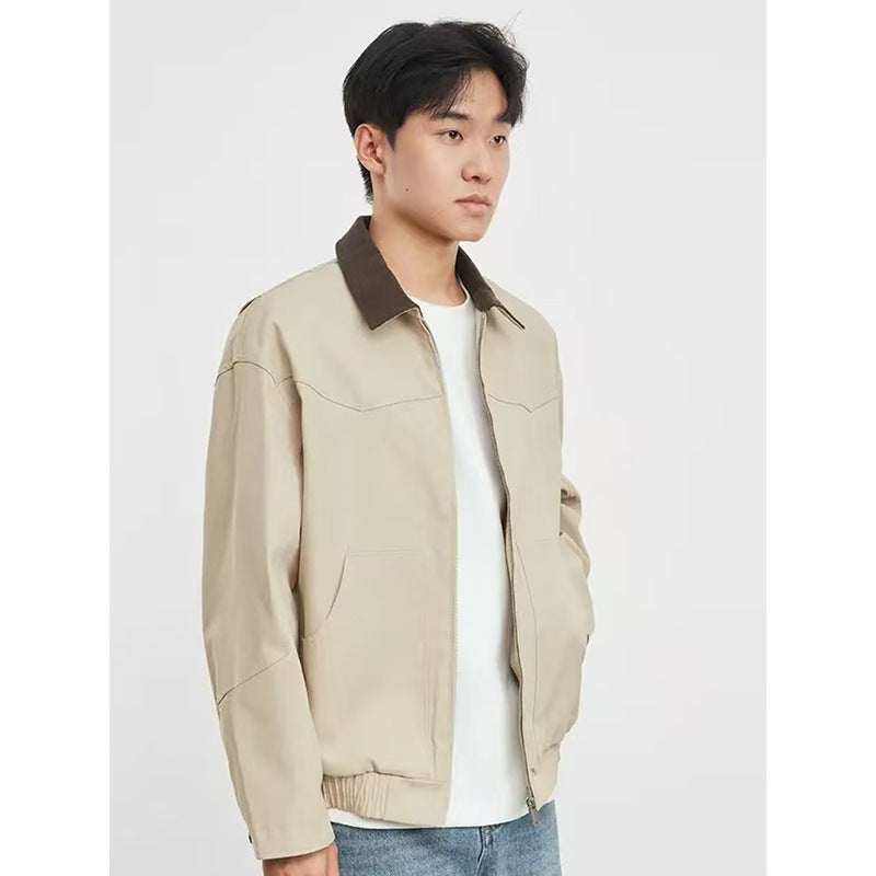 Chaqueta Retro Americana para Hombre con Cuello Polo – Estilo Vintage Otoñal