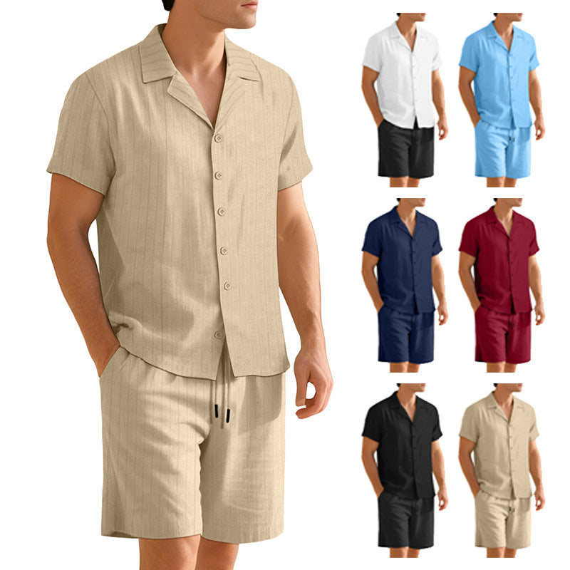 Conjunto de camisa informal de manga corta con botones para hombre