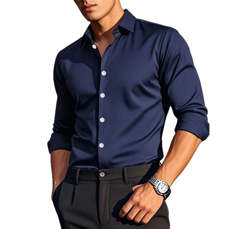 Camisa Casual de Hombre de Color Sólido – Manga Larga Elegante