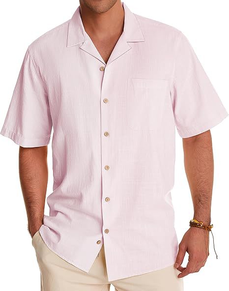 Camisa Casual de Algodón y Lino para Hombre – Manga Corta, Fresca y Cómoda