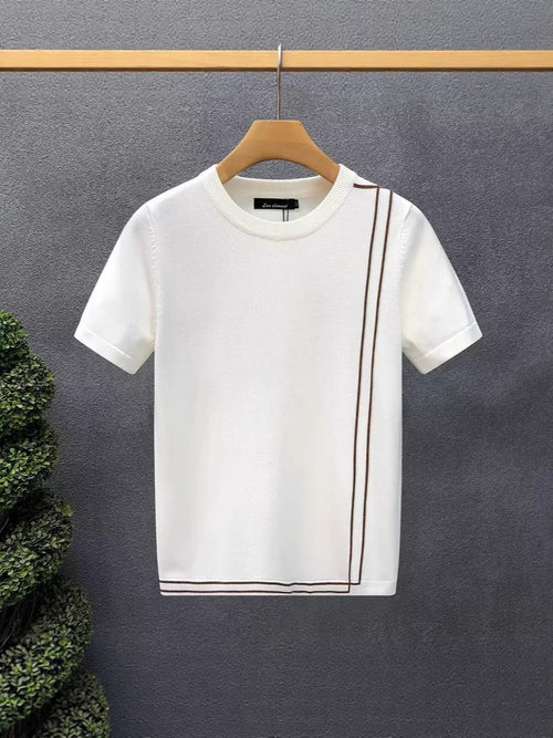 Camiseta Retro de Punto a Rayas para Hombre – Manga Corta Estilo Slim Fit