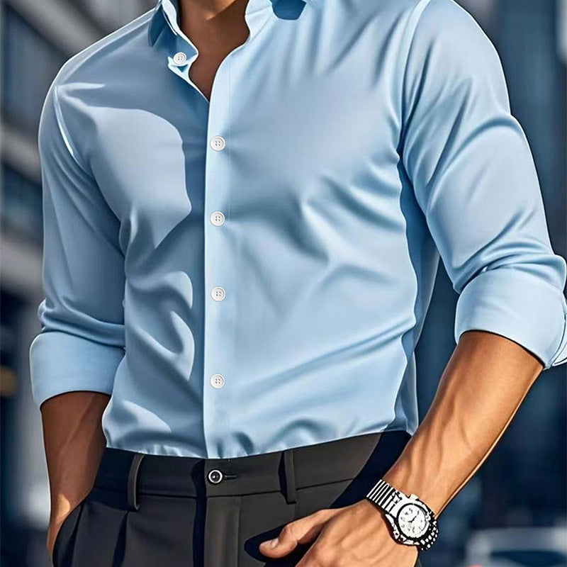 Camisa Casual de Hombre de Color Sólido – Manga Larga Elegante