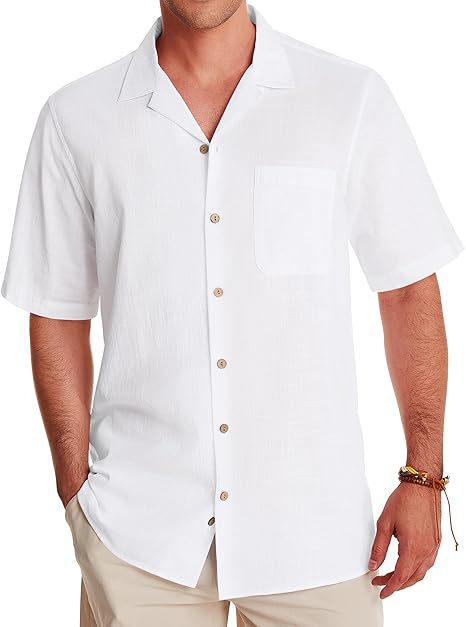 Camisa Casual de Algodón y Lino para Hombre – Manga Corta, Fresca y Cómoda