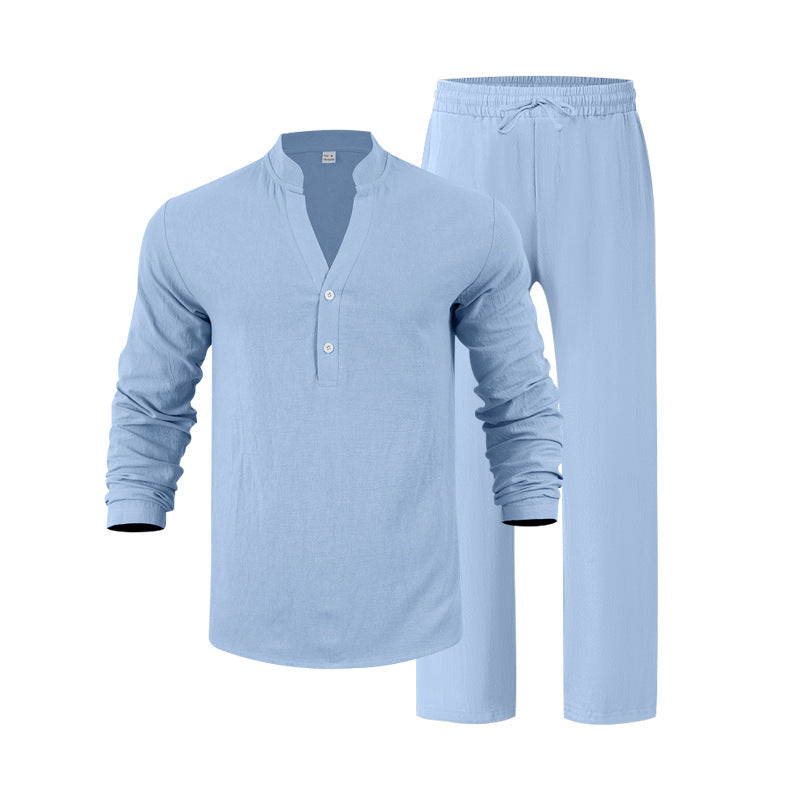 Conjunto Casual para Hombre de 2 Piezas – Camisa Henley y Pantalón Cómodo