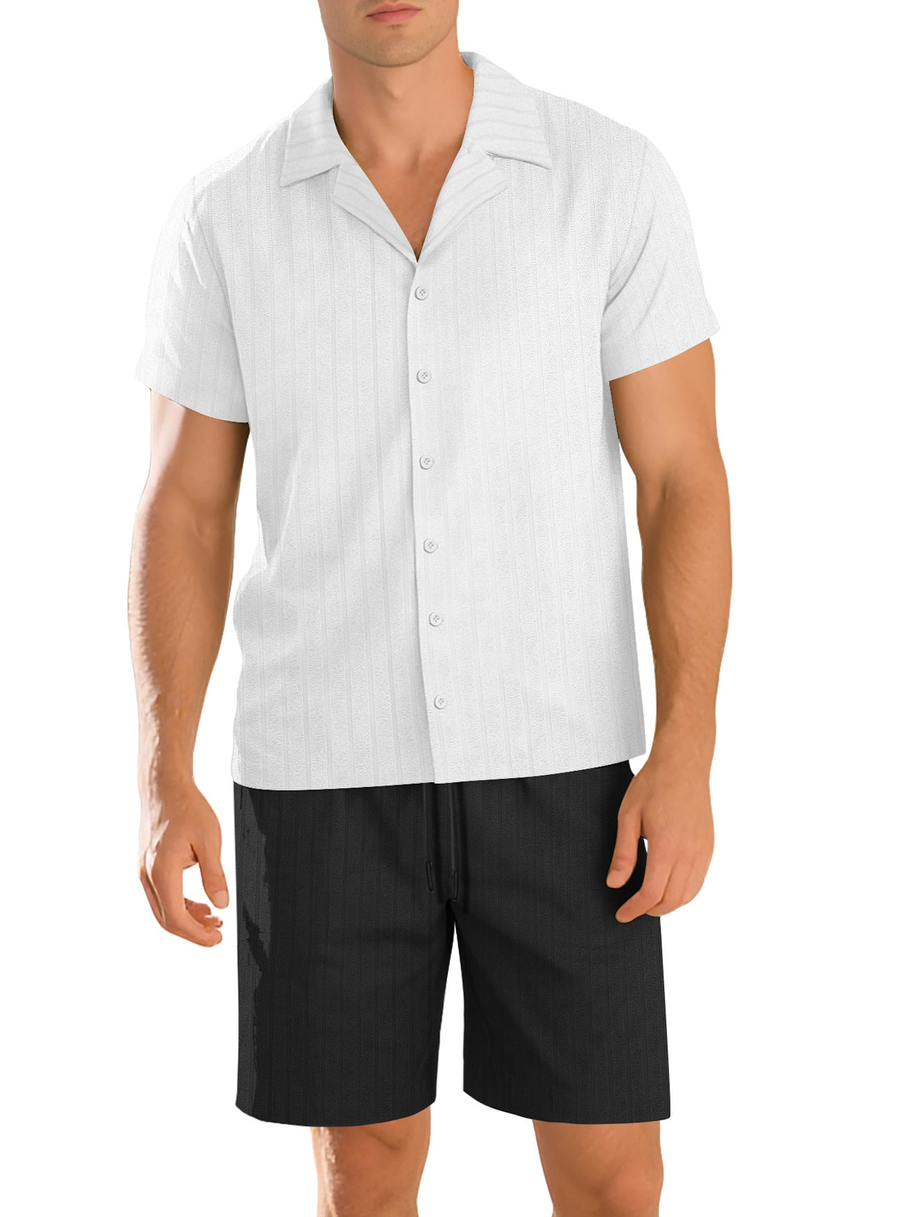 Conjunto de camisa informal de manga corta con botones para hombre