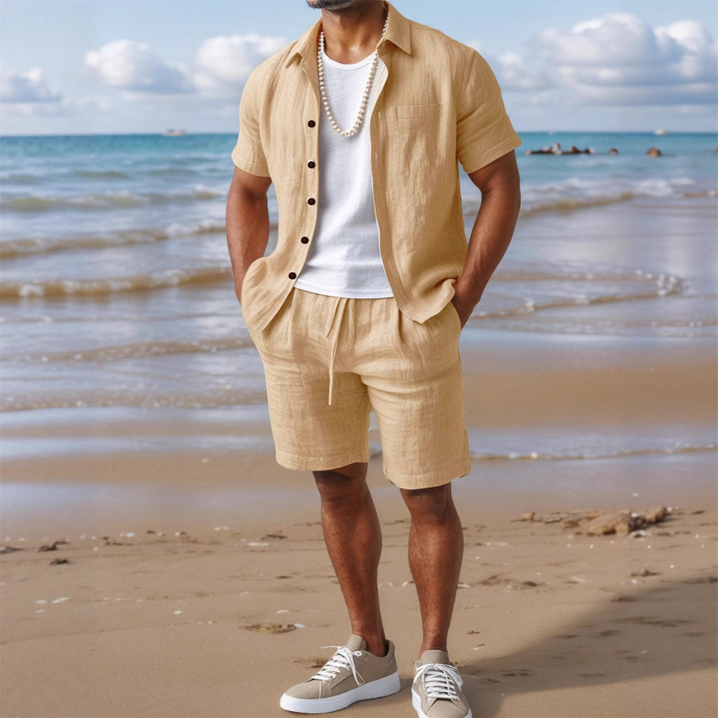 Camisa de Lino Casual para Hombre – Corte Holgado con Cuello de Solapa