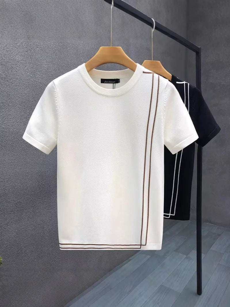 Camiseta Retro de Punto a Rayas para Hombre – Manga Corta Estilo Slim Fit