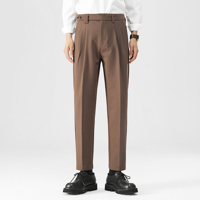 Pantalones casuales de pierna recta para hombre de pierna abotonada estilo coreano de moda