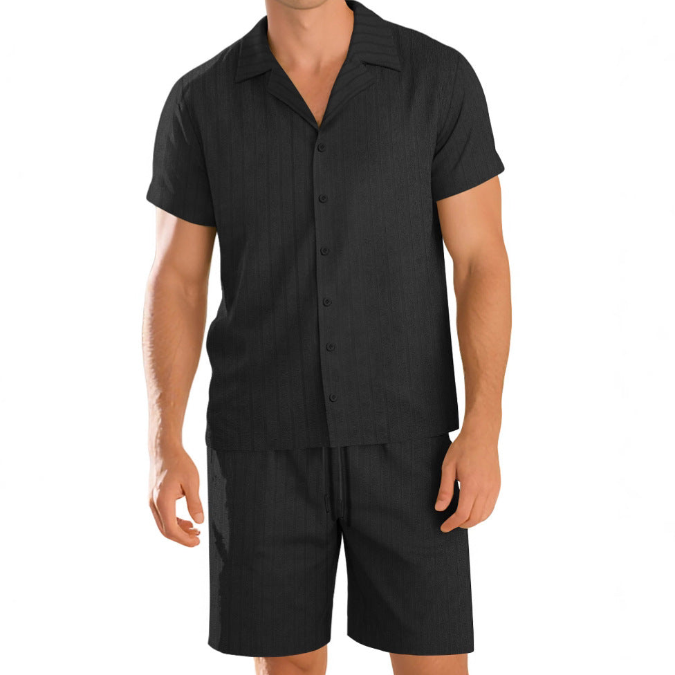 Conjunto de camisa informal de manga corta con botones para hombre