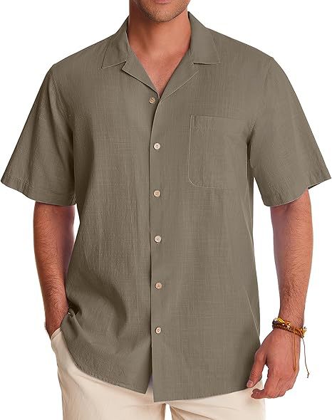 Camisa Casual de Algodón y Lino para Hombre – Manga Corta, Fresca y Cómoda