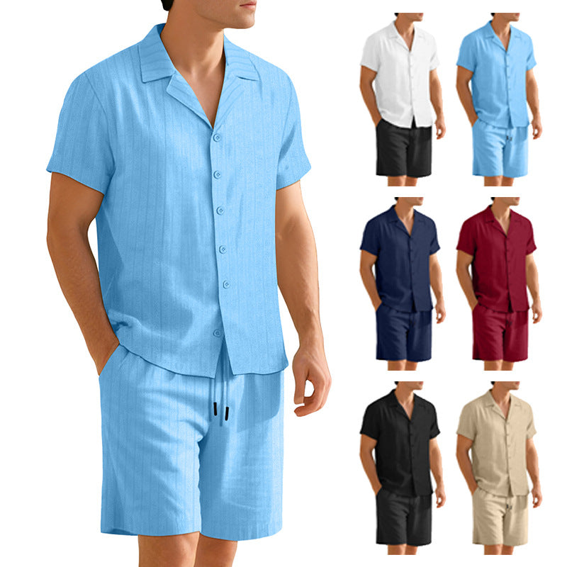 Conjunto de camisa informal de manga corta con botones para hombre