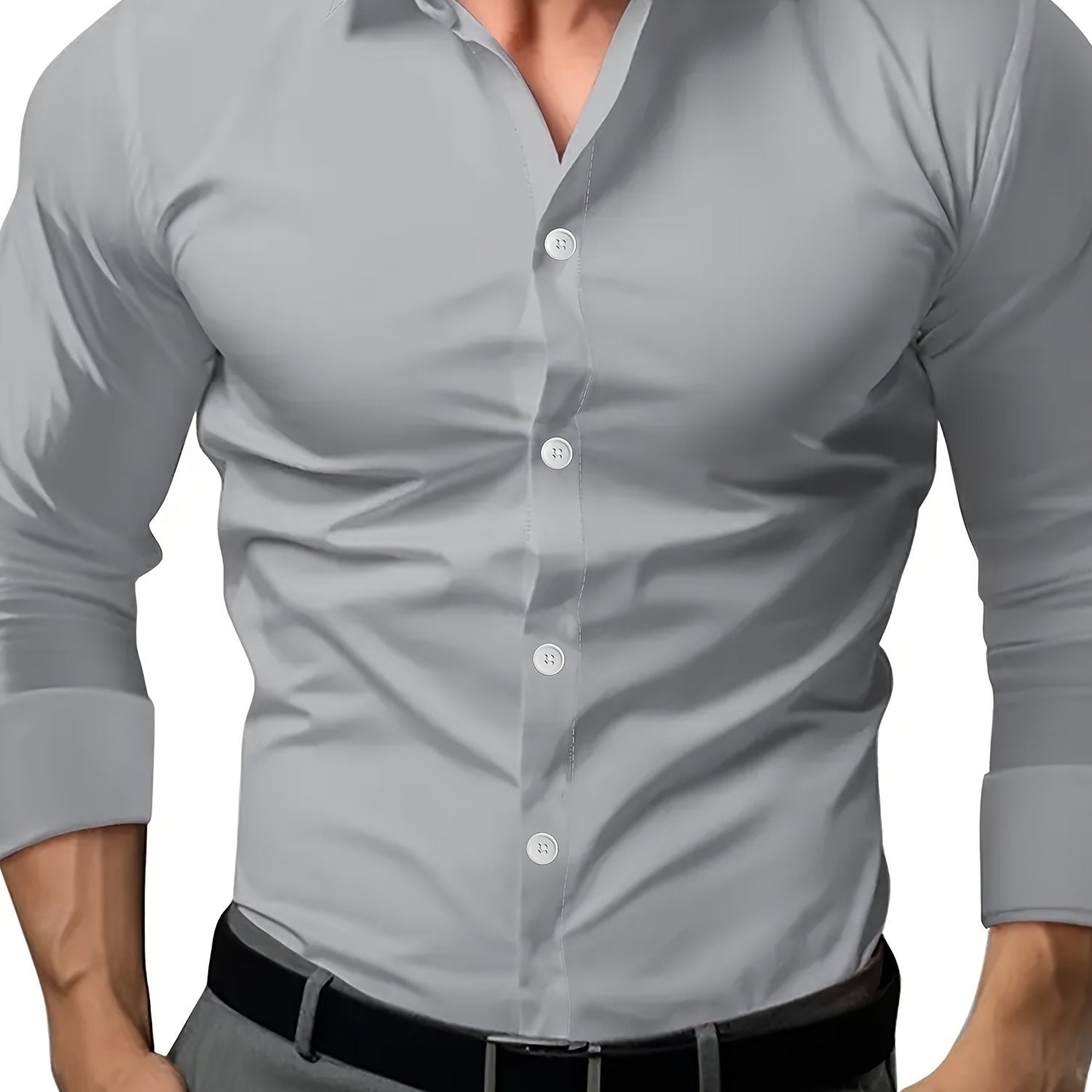 Camisa de Vestir Semi Transparente para Hombre – Manga Larga Gris Oscuro