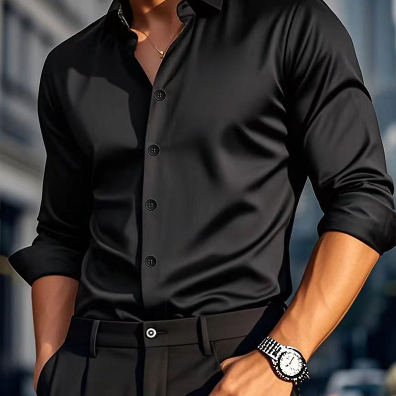 Camisa Casual de Hombre de Color Sólido – Manga Larga Elegante