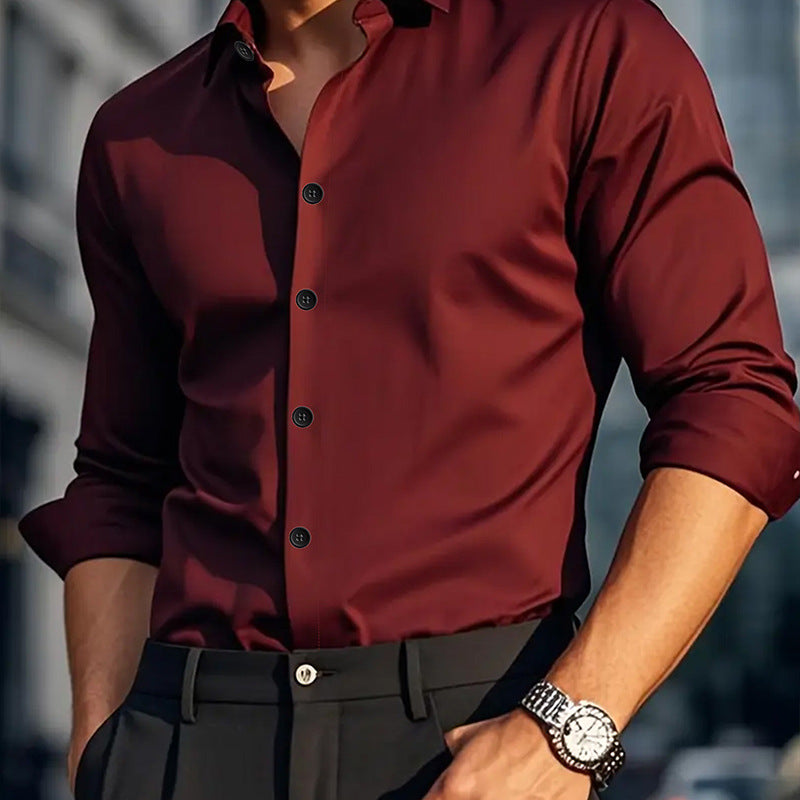 Camisa Casual de Hombre de Color Sólido – Manga Larga Elegante