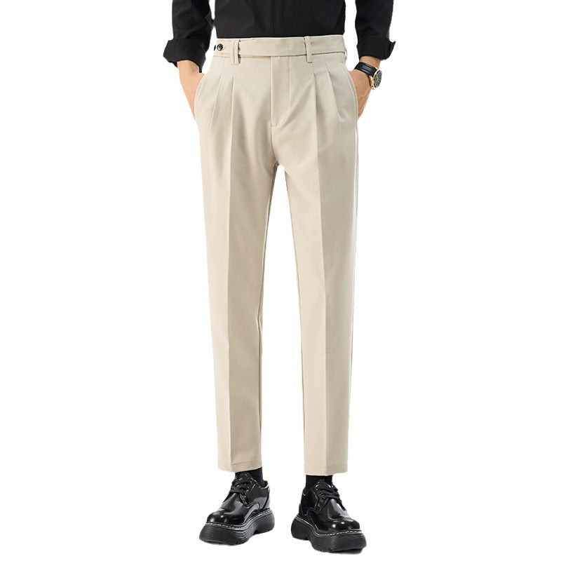 Pantalones casuales de pierna recta para hombre de pierna abotonada estilo coreano de moda