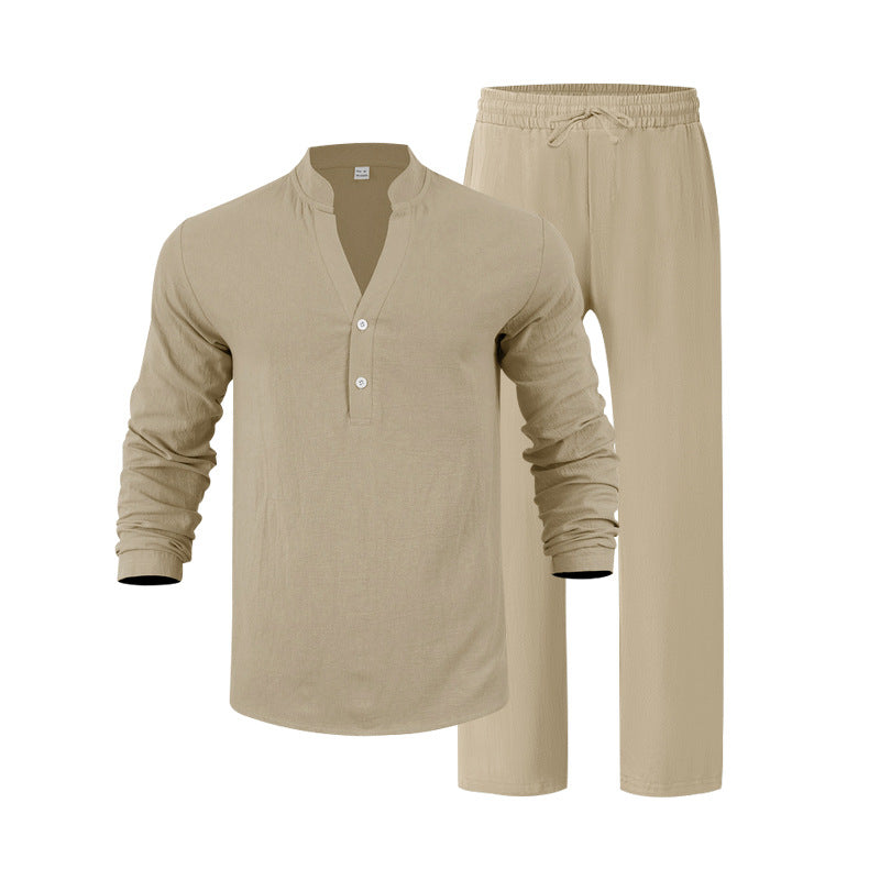 Conjunto Casual para Hombre de 2 Piezas – Camisa Henley y Pantalón Cómodo