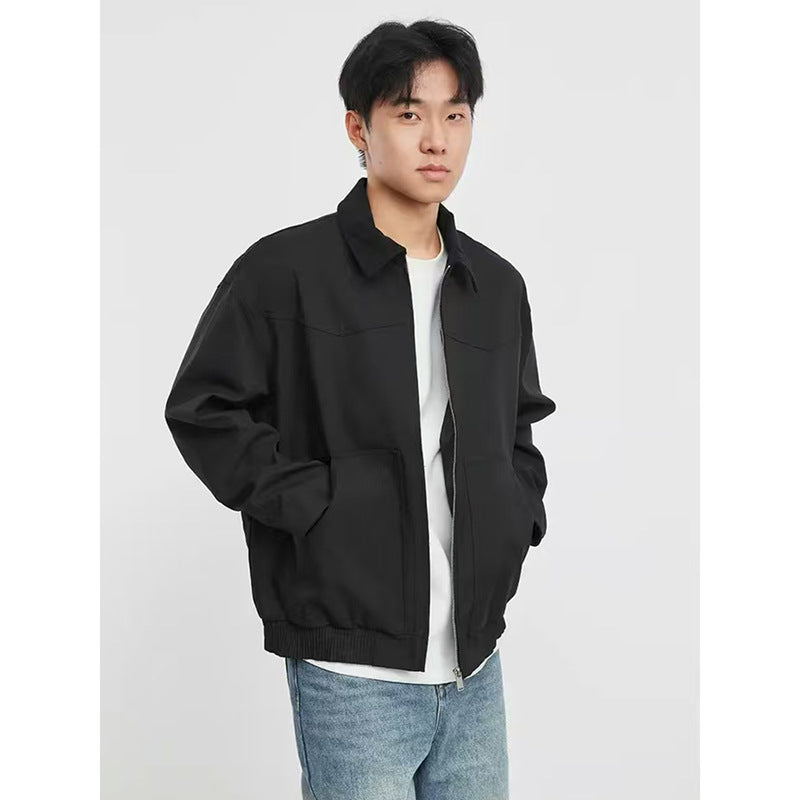Chaqueta Retro Americana para Hombre con Cuello Polo – Estilo Vintage Otoñal