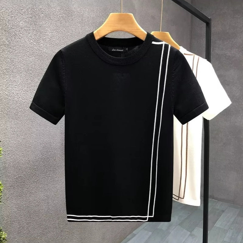Camiseta Retro de Punto a Rayas para Hombre – Manga Corta Estilo Slim Fit