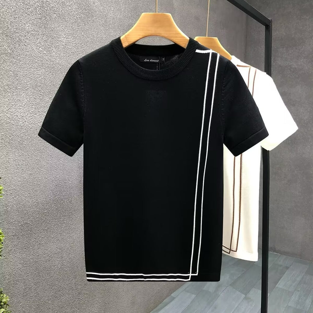 Camiseta Retro de Punto a Rayas para Hombre – Manga Corta Estilo Slim Fit