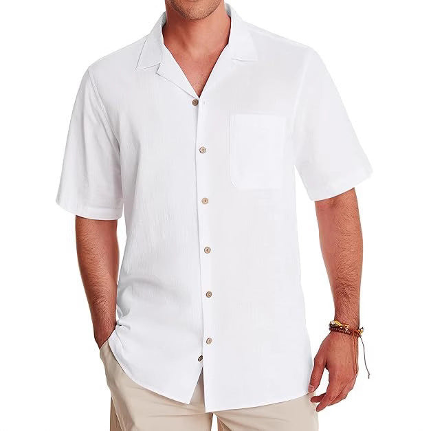Camisa Casual de Algodón y Lino para Hombre – Manga Corta, Fresca y Cómoda