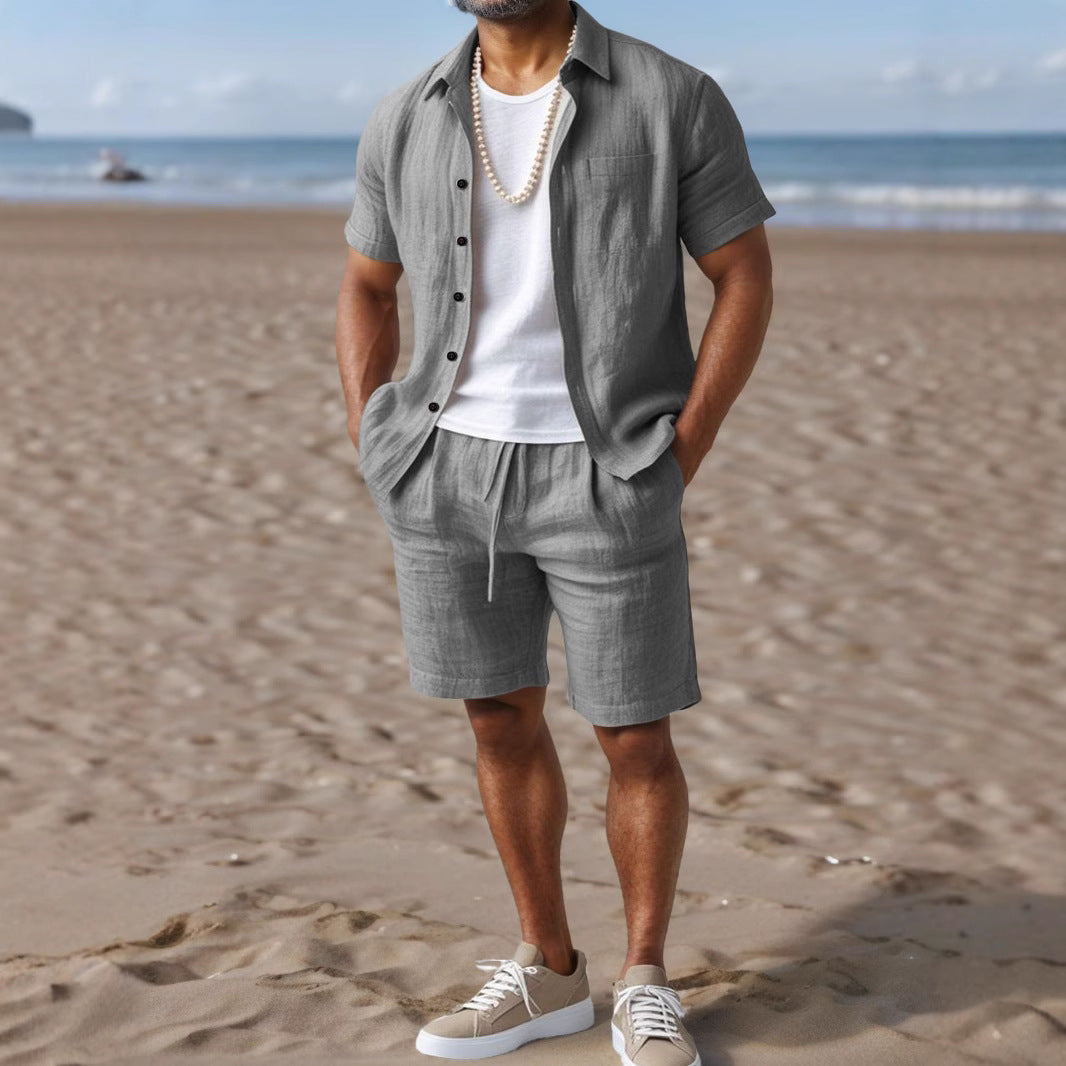 Camisa de Lino Casual para Hombre – Corte Holgado con Cuello de Solapa