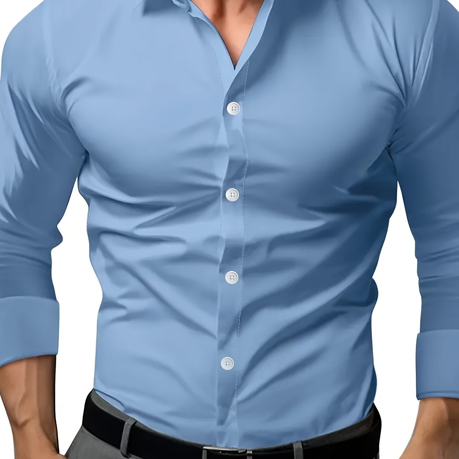 Camisa de Vestir Semi Transparente para Hombre – Manga Larga Gris Oscuro