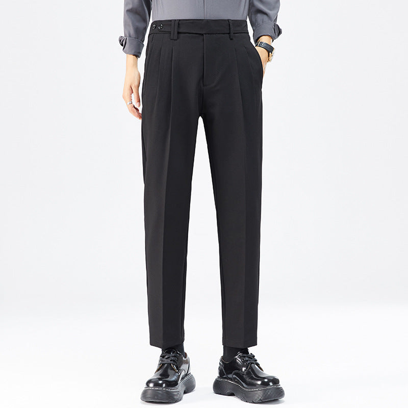 Pantalones casuales de pierna recta para hombre de pierna abotonada estilo coreano de moda
