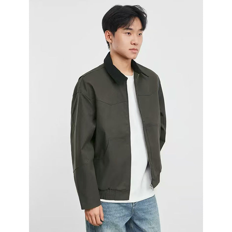Chaqueta Retro Americana para Hombre con Cuello Polo – Estilo Vintage Otoñal