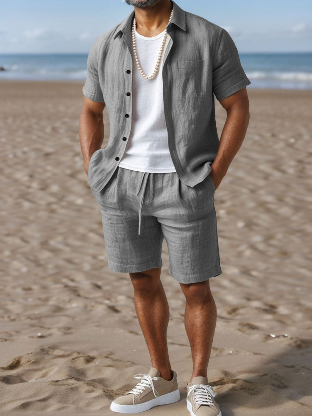 Camisa de Lino Casual para Hombre – Corte Holgado con Cuello de Solapa