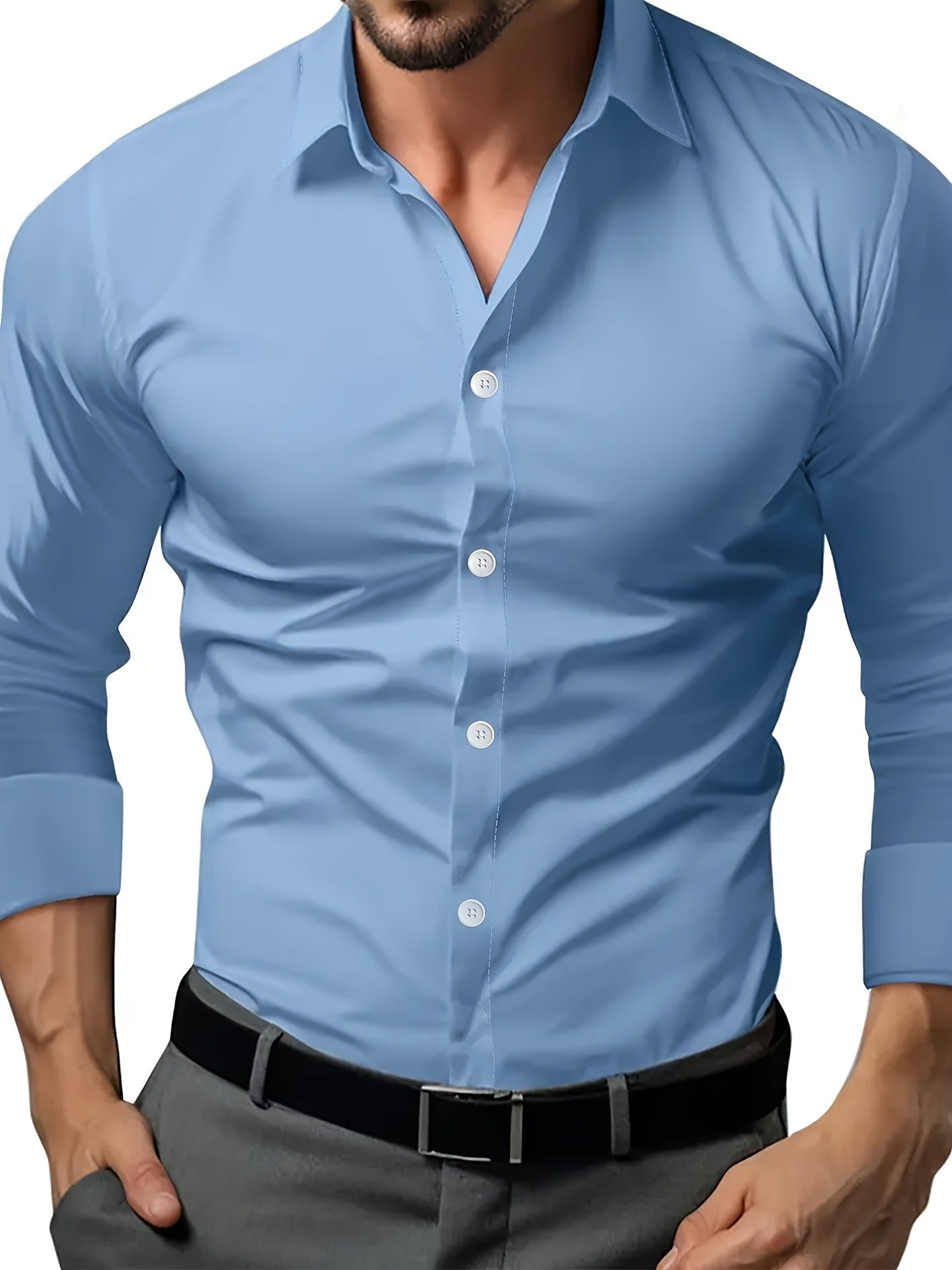 Camisa de Vestir Semi Transparente para Hombre – Manga Larga Gris Oscuro