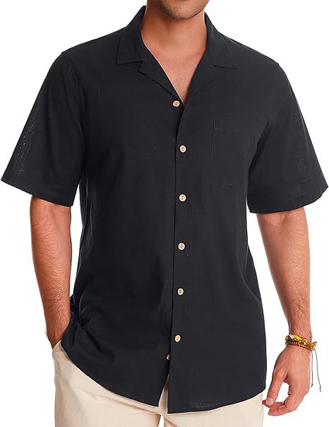 Camisa Casual de Algodón y Lino para Hombre – Manga Corta, Fresca y Cómoda