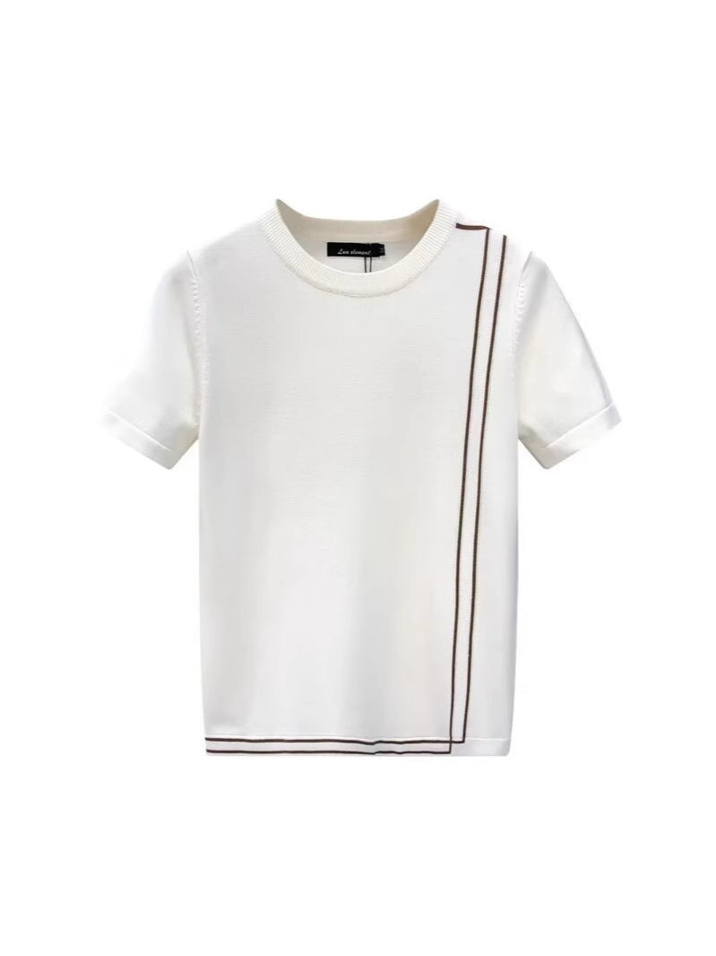 Camiseta Retro de Punto a Rayas para Hombre – Manga Corta Estilo Slim Fit