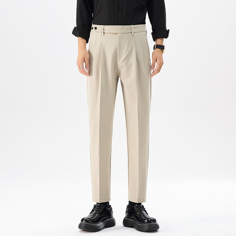 Pantalones casuales de pierna recta para hombre de pierna abotonada estilo coreano de moda